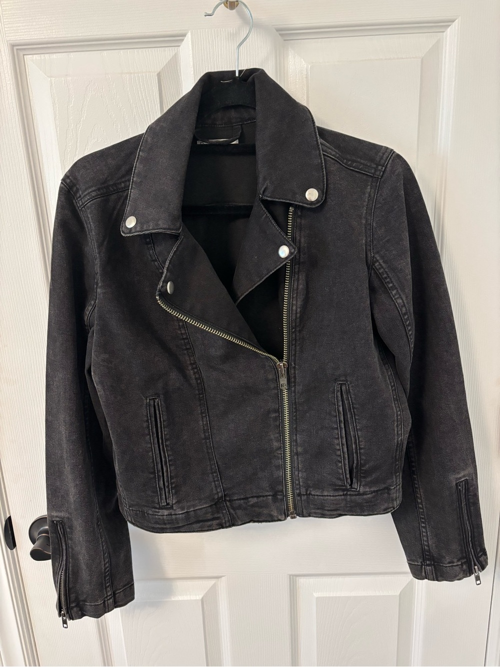 NWOT DEX Black Washed Denim Moto Jacket